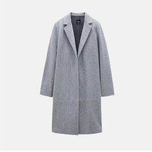 Zara Lapel Collar Swing Blazer Coat Gray longline duster jacket size medium
